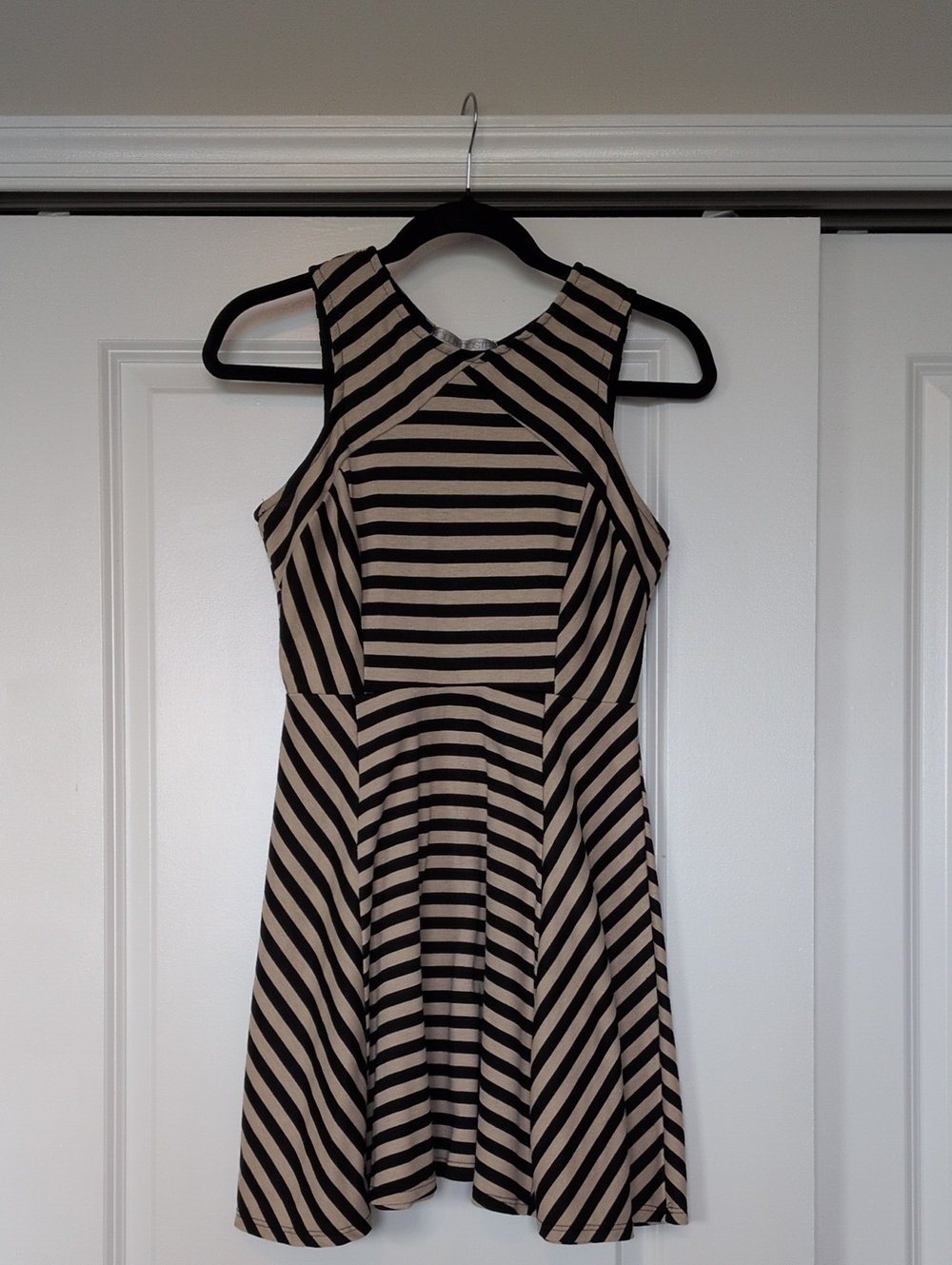 Rolla Coster Black and Cream Striped Sleeveless Fit & Flare Mini Dress